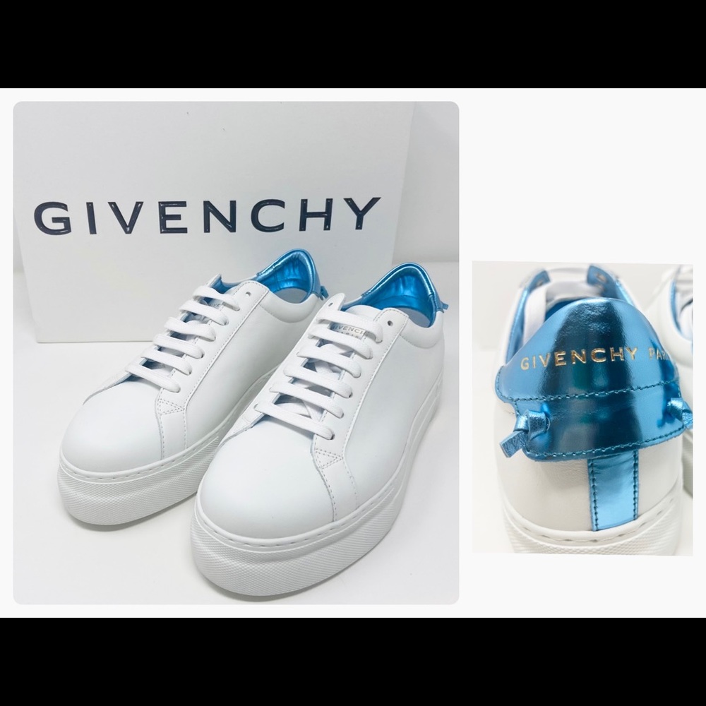 NWOT GIVENCHY Calf Leather Urban Sneakers 37.5 White/Aqua